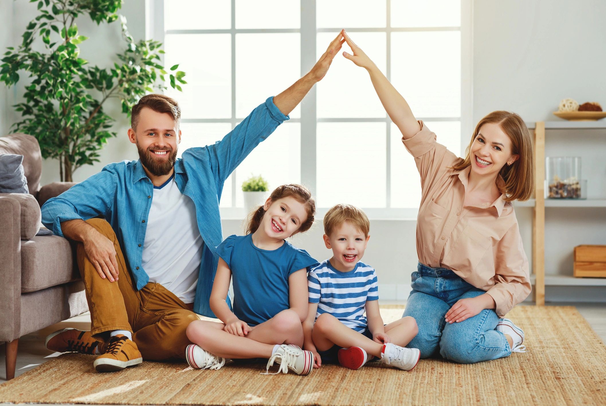 Family sitting together in a supportive home setting